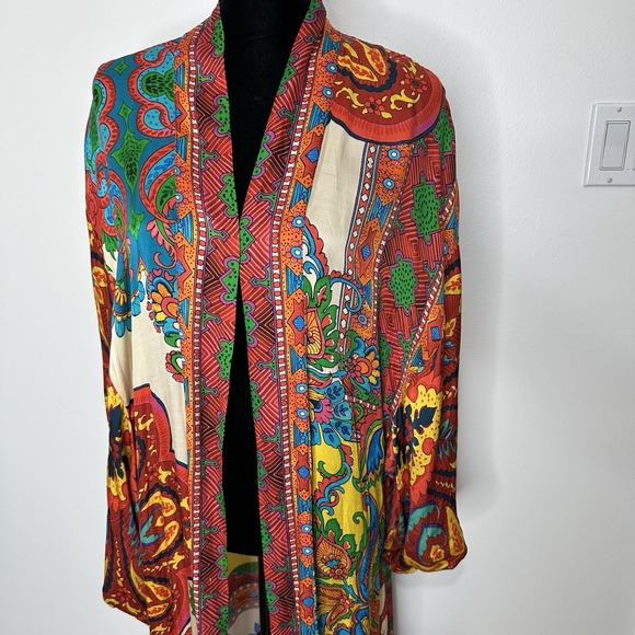 Saachi Long Kimono Duster Paisley OS Boho Dopamine Colorful Artsy‎ - Picture 5 of 11